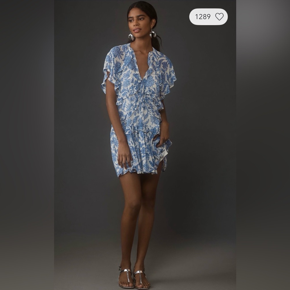 ✨ Anthropologie Short-Sleeve V-Neck Asymmetrical Dress Sz XL - Picture 3 of 6